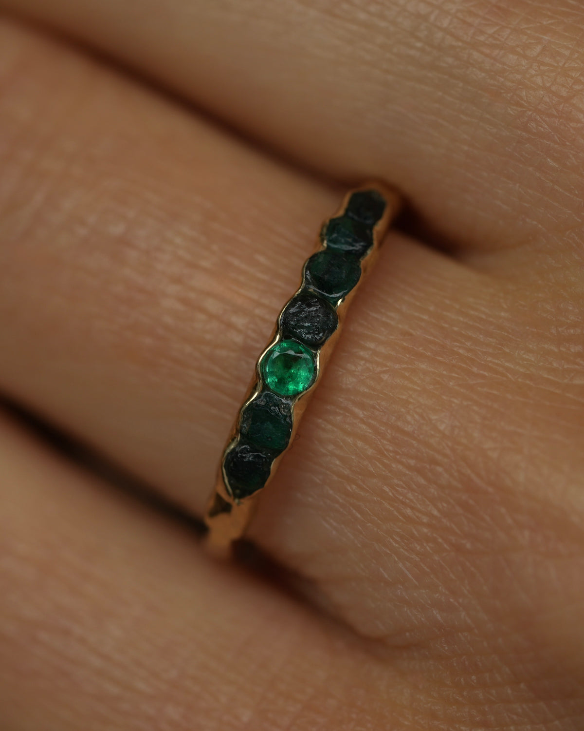 Raw Emerald and Brilliant Cut Emerald Ring