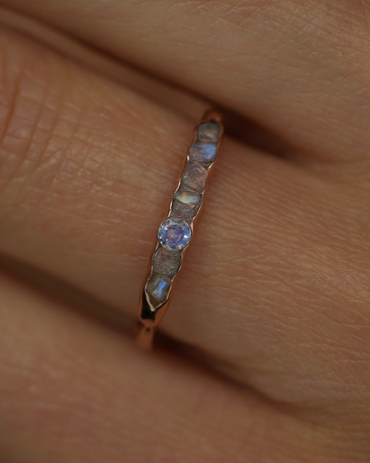 Raw and Brilliant Cut Rainbow Moonstone Ring