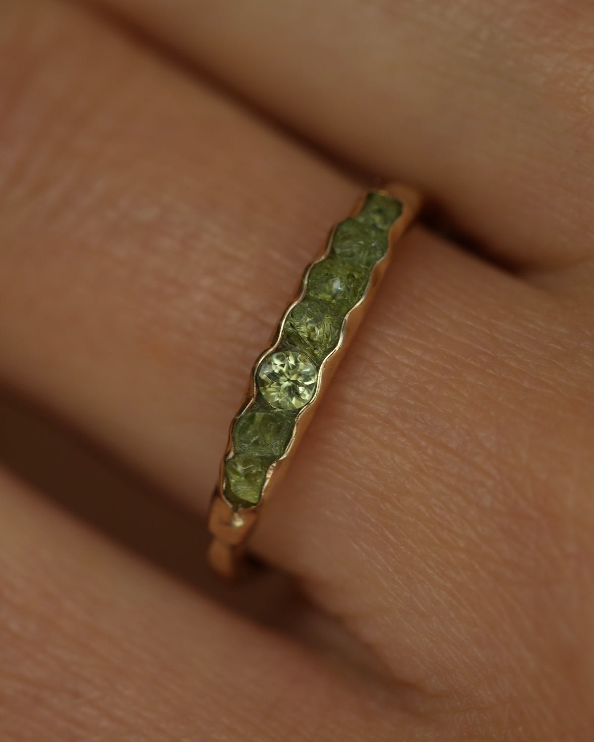 Raw Peridot and Brilliant Cut Peridot Ring