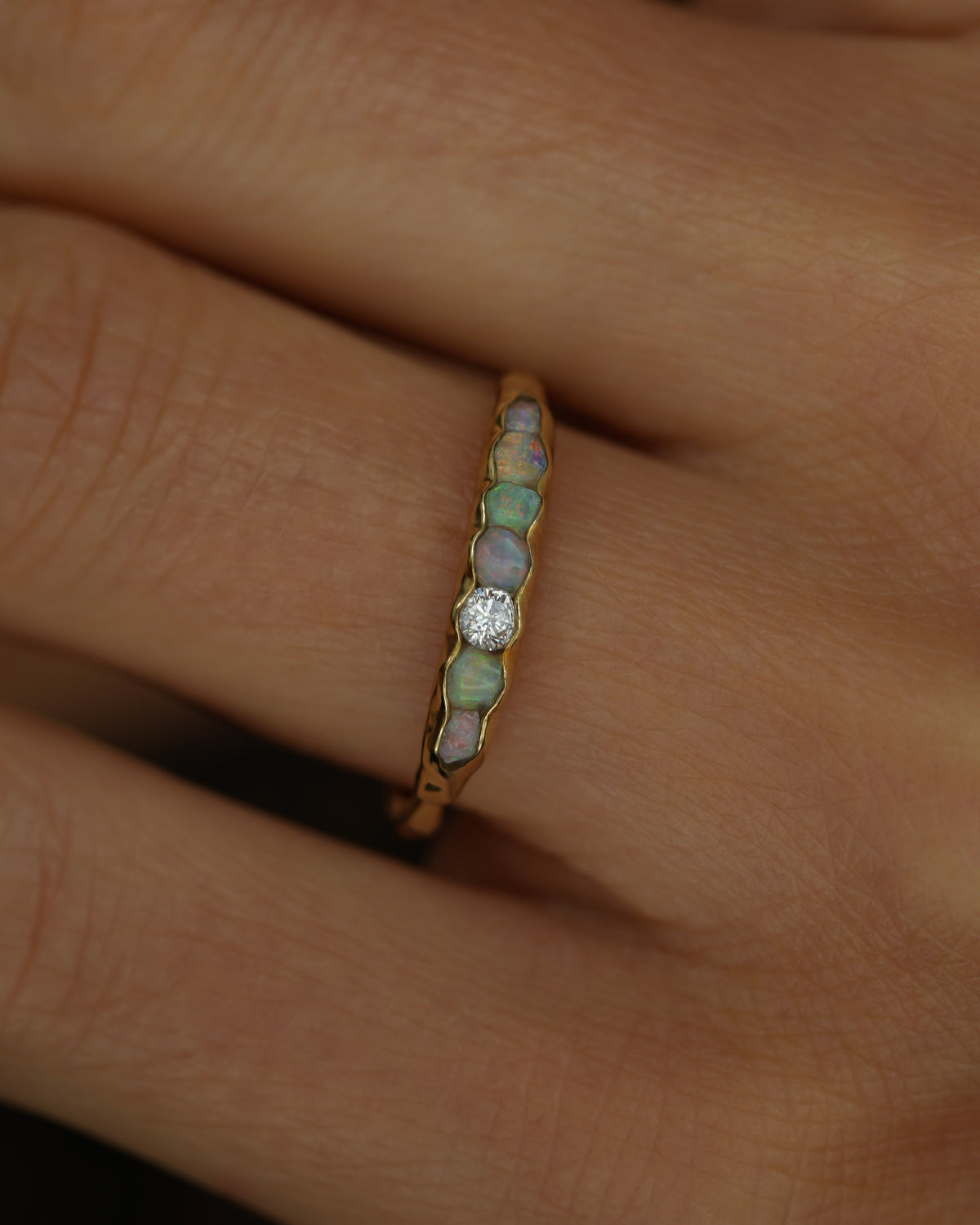 Raw Australian Opal and Brilliant Cut Diamond Ring