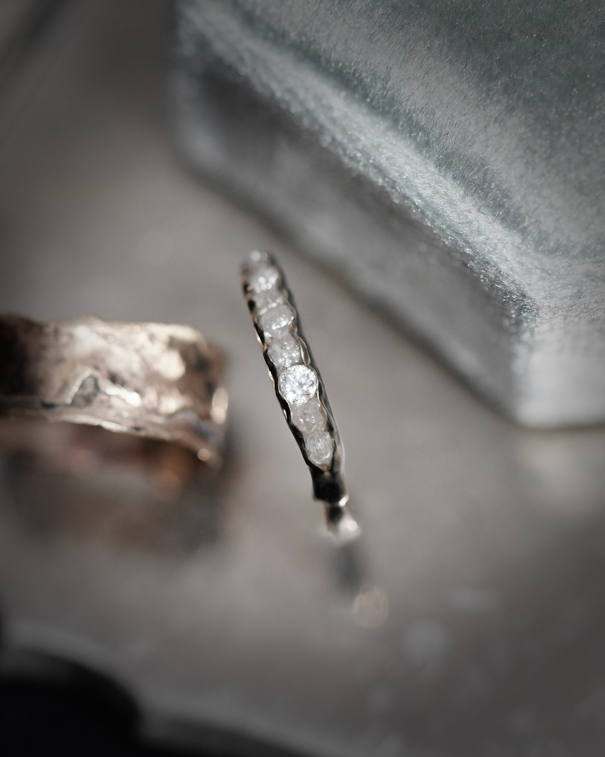 Raw Diamond and Brilliant Cut Diamond Wedding Band