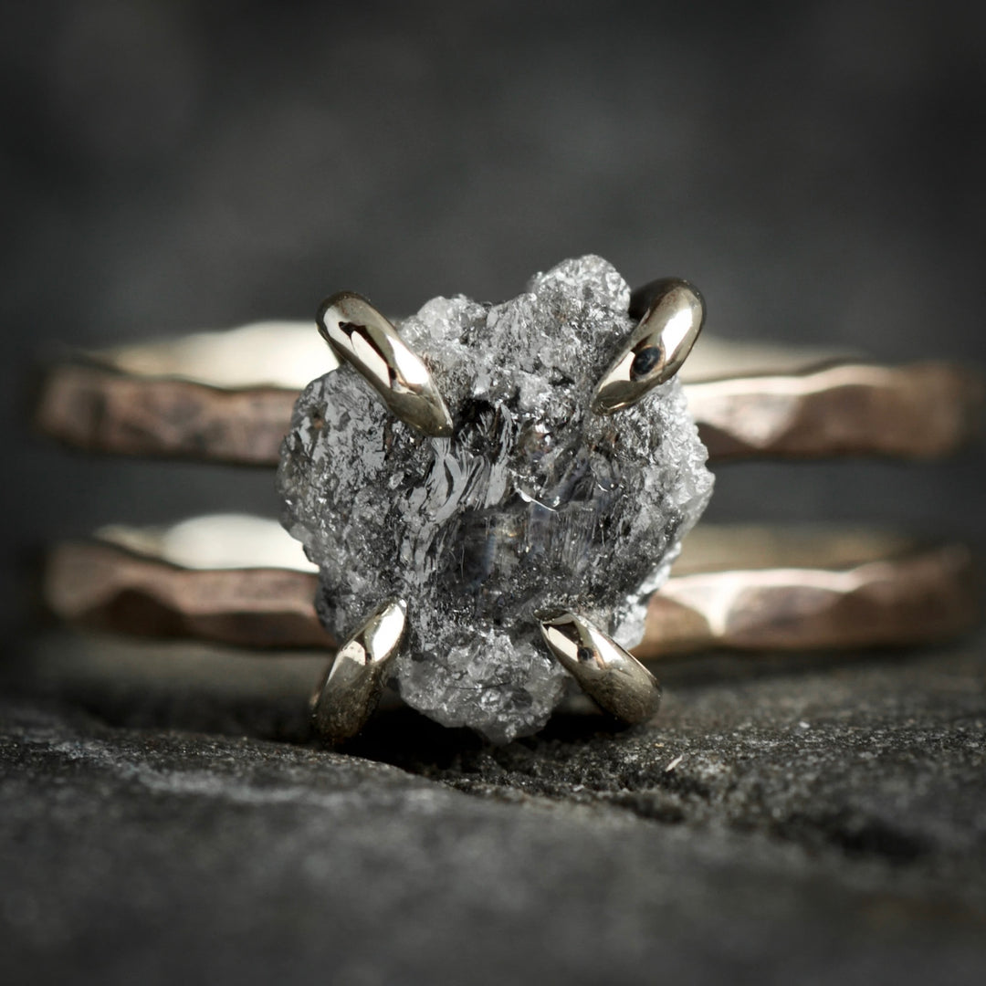Double band gray diamond ring