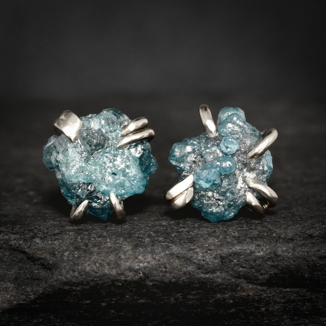 RTS 14k White Gold Blue Diamond Stud Earrings