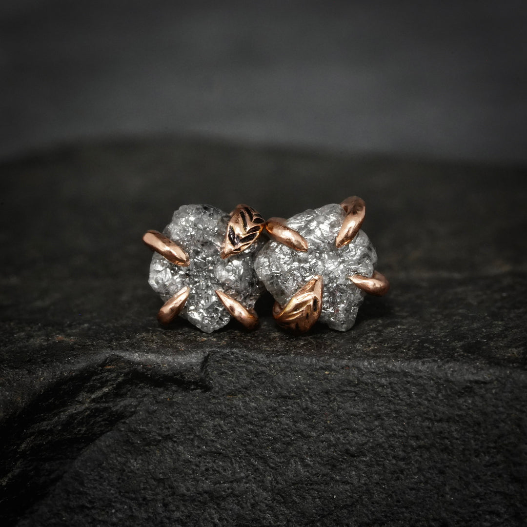 Raw Grey Diamond Stud Earrings