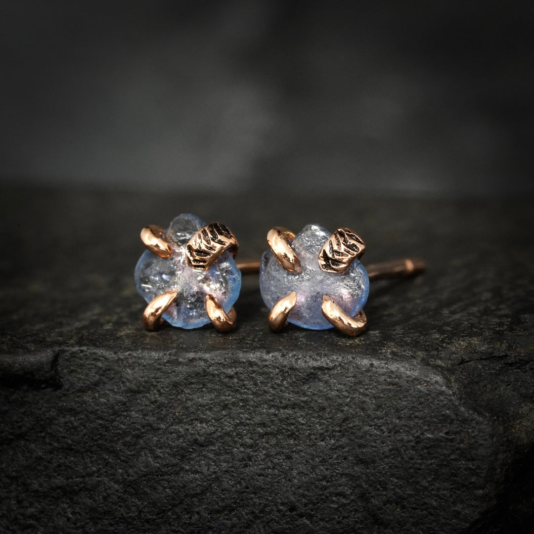 RTS 14k Rose Gold Raw Montana Sapphire Studs