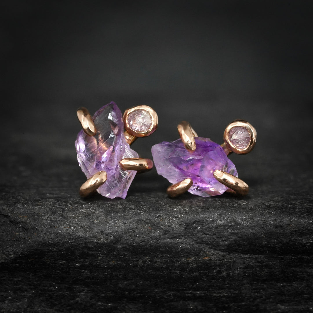 Amethyst and pink Diamond Stud Earrings