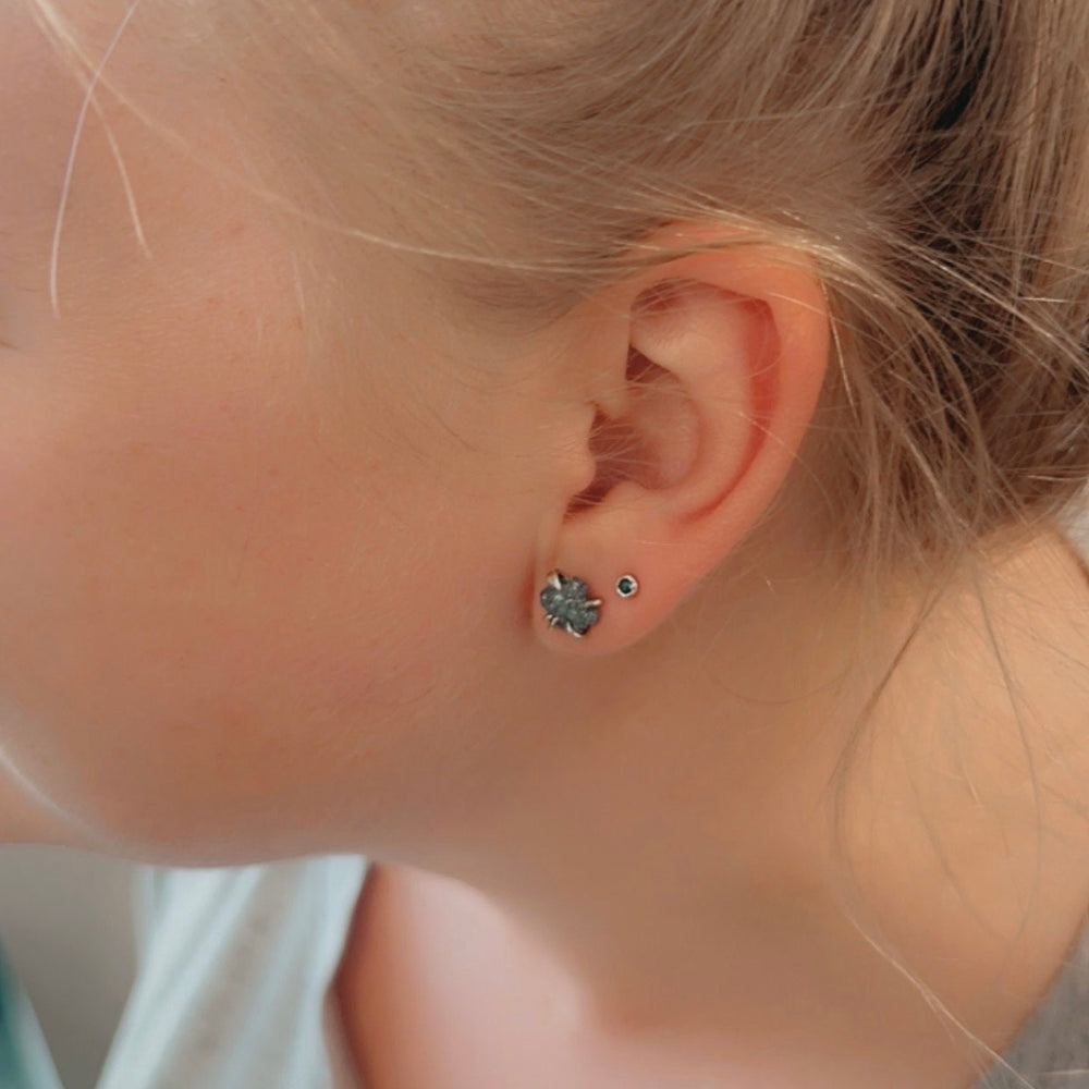 RTS 14k White Gold Blue Diamond Stud Earrings