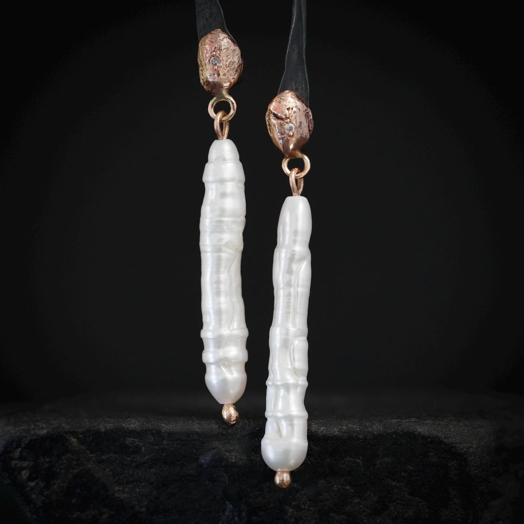 RTS 14k Rose Gold White Pearl and Diamond Earrings