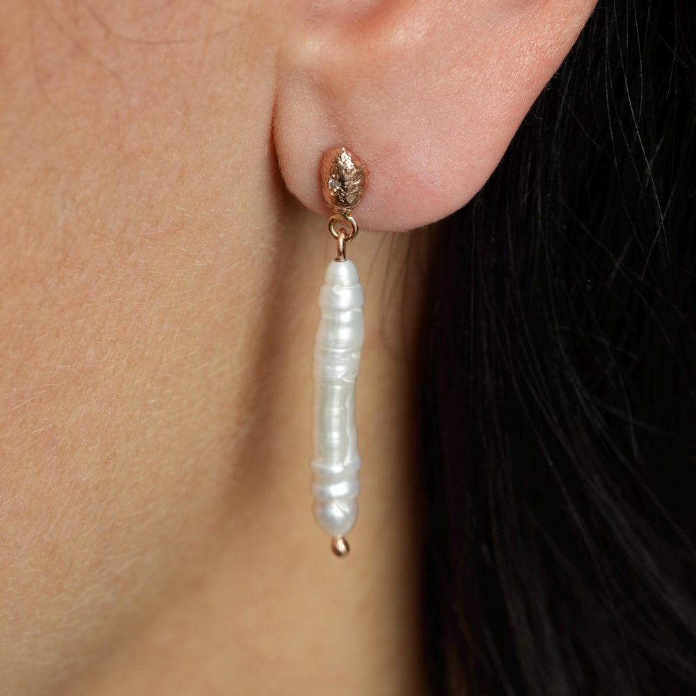 RTS 14k Rose Gold White Pearl and Diamond Earrings
