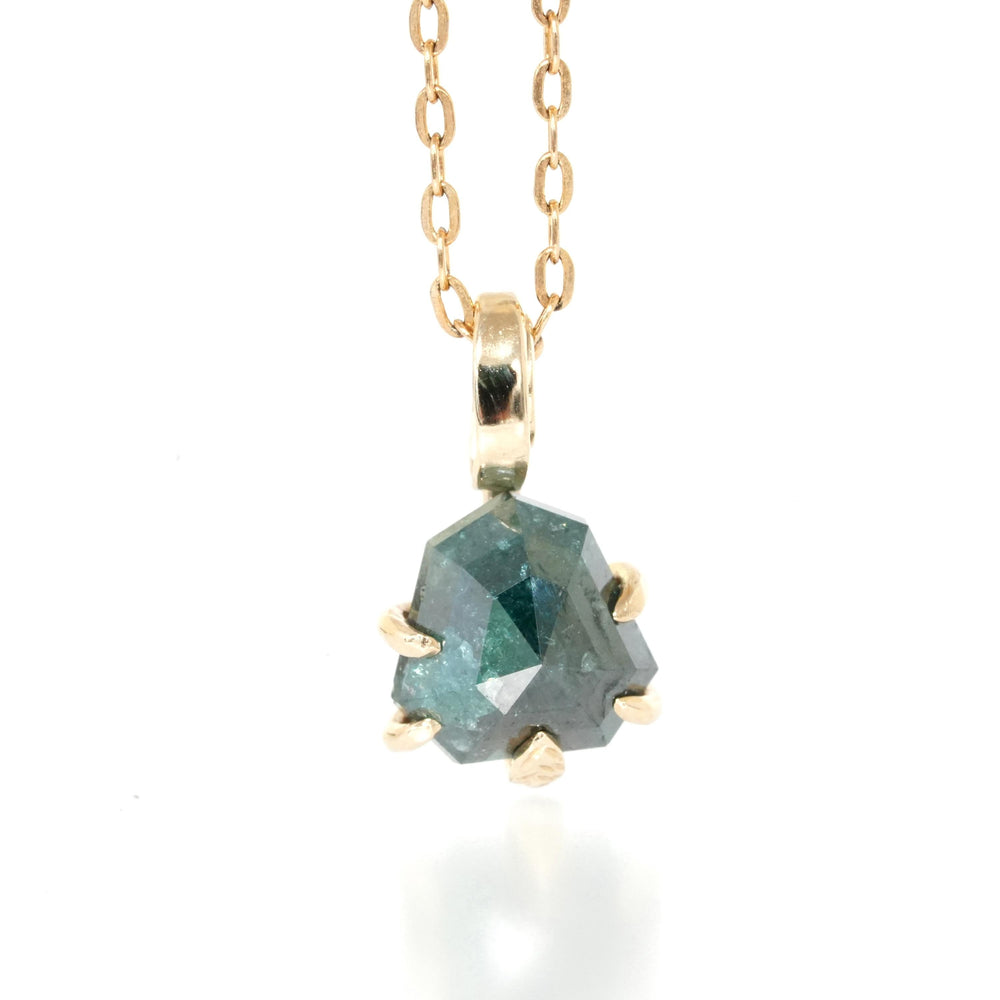 RTS 14k Yellow Gold Greenish Blue Geometric Diamond Necklace