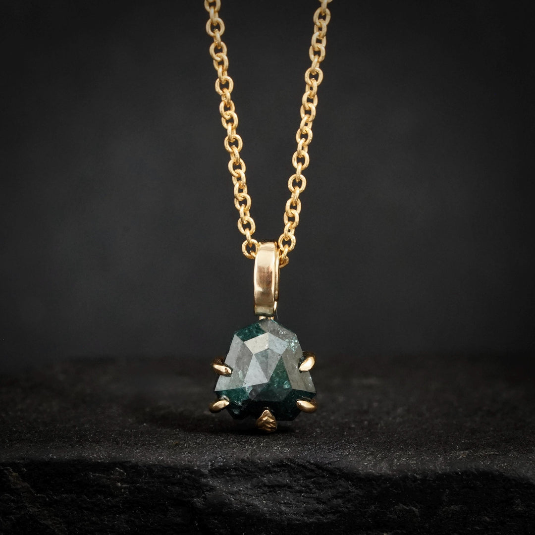 RTS 14k Yellow Gold Greenish Blue Geometric Diamond Necklace