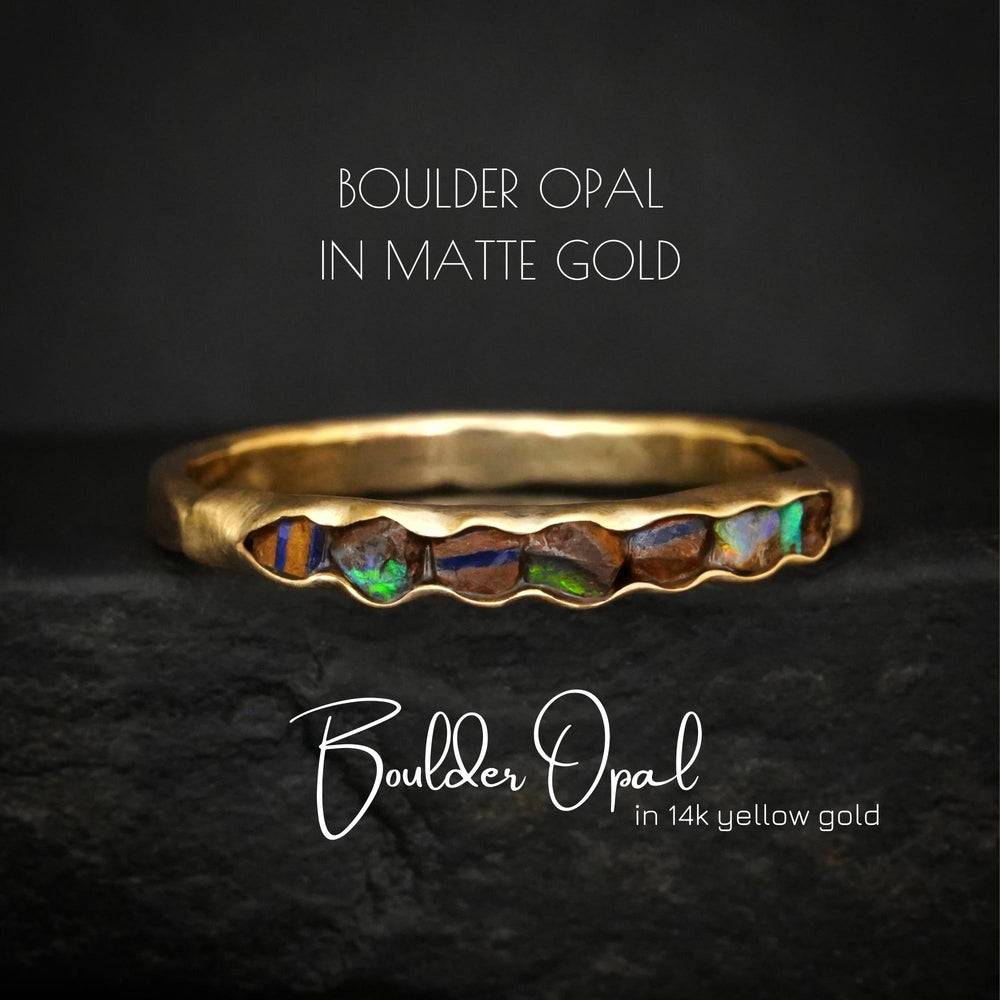 Raw Australian Boulder Opal Band Ring