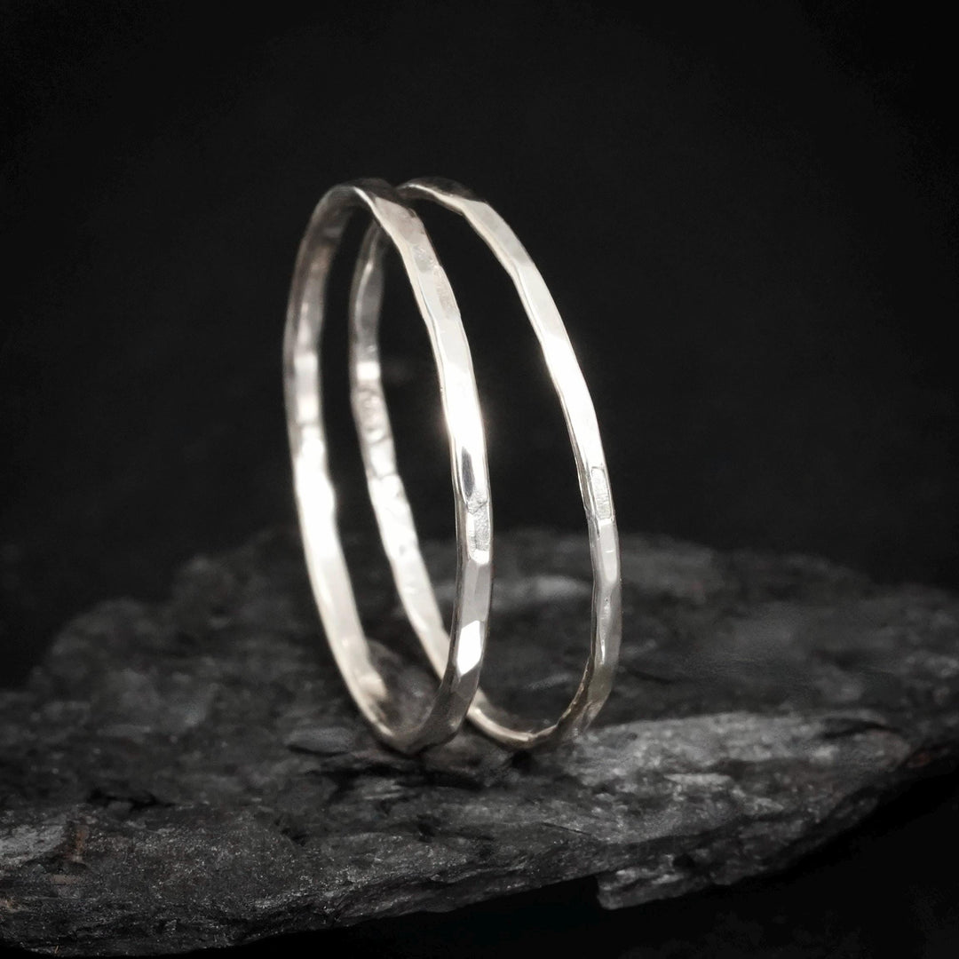 1.1mm Extra Slim Hammered Ring. Organic Rustic Hammered Textured Unique Slim Skinny Yellow Rose White Gold Silver Wedding Band Ring