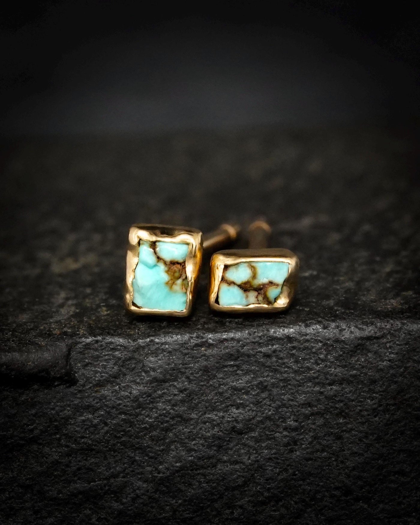 Minimalist Raw Turquoise Gold Studs