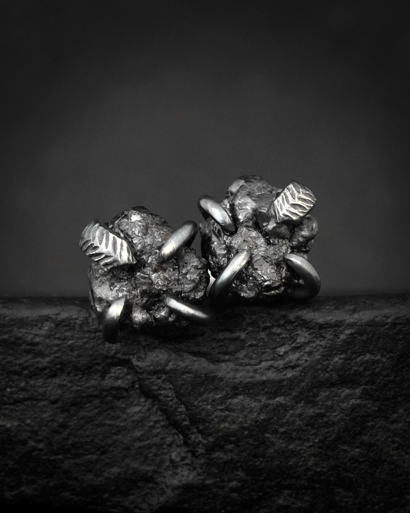 Black Silver Raw Black Diamond Stud Earrings