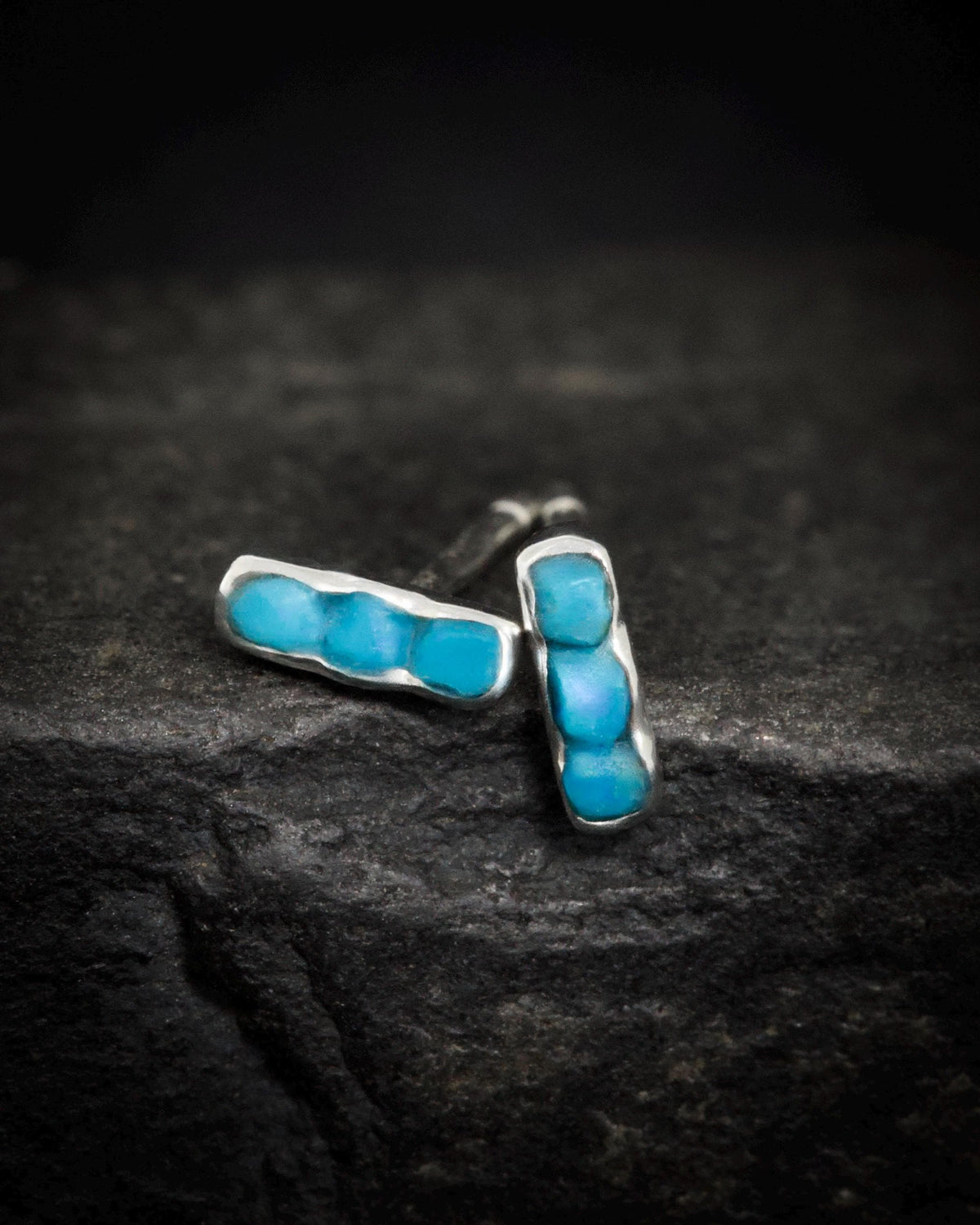 Silver Raw Sleeping Beauty Turquoise Bar Studs