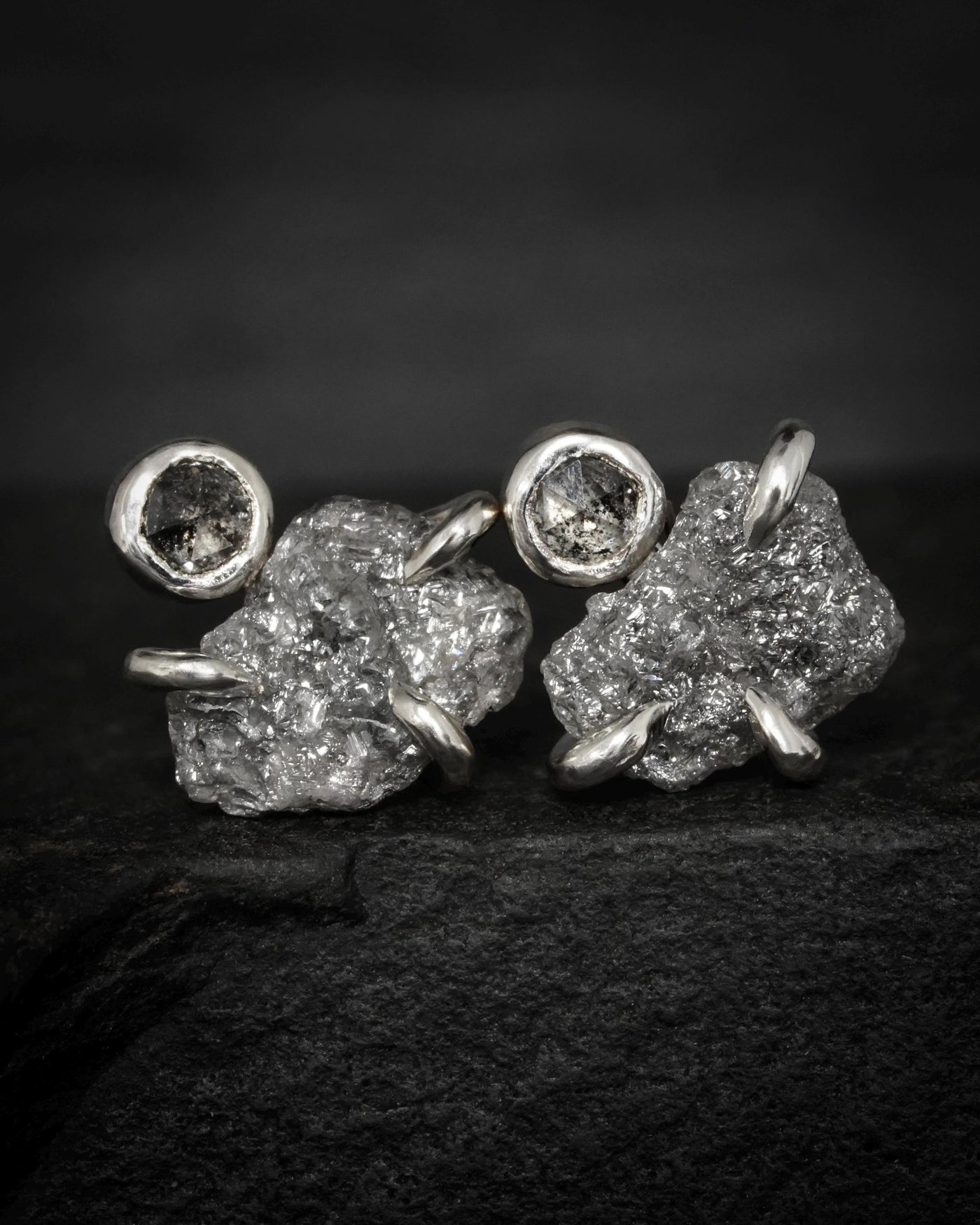 Silver Raw Grey and Galaxy Diamond Studs