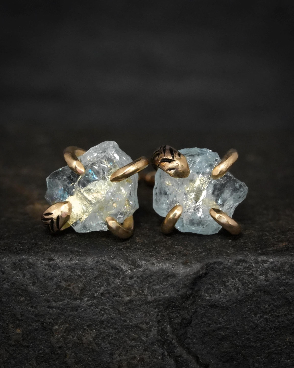 Yellow Gold Raw Aquamarine Studs