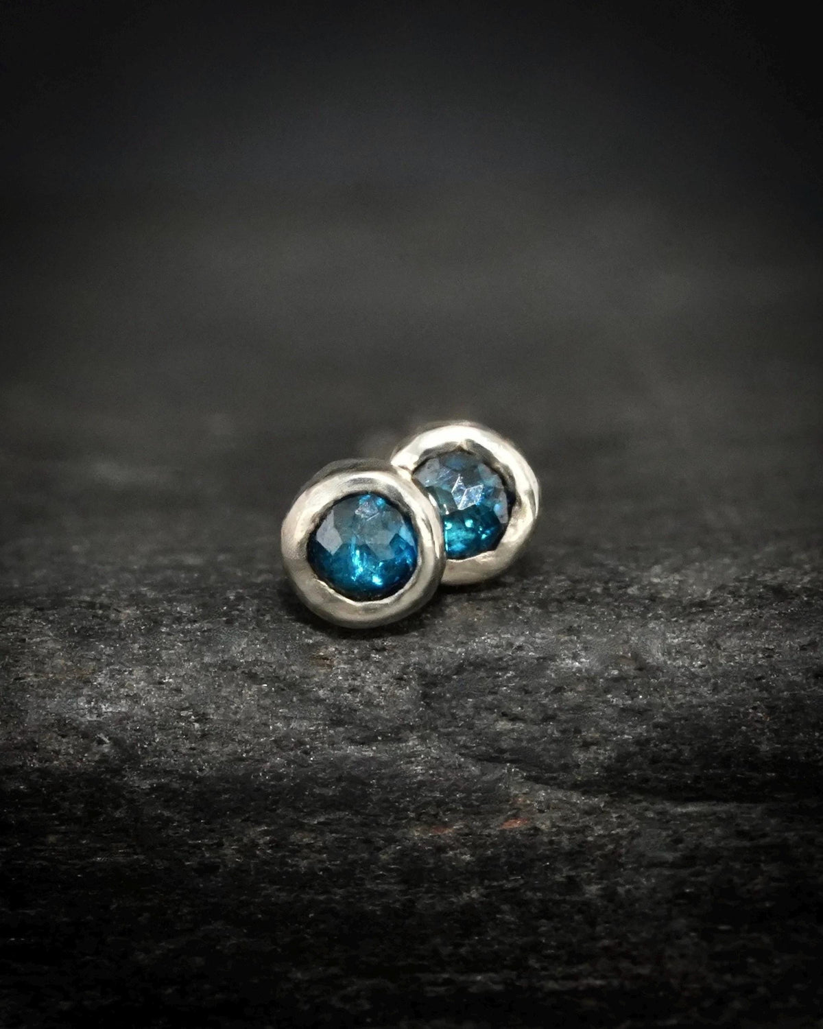White Gold Round Blue Diamond Studs