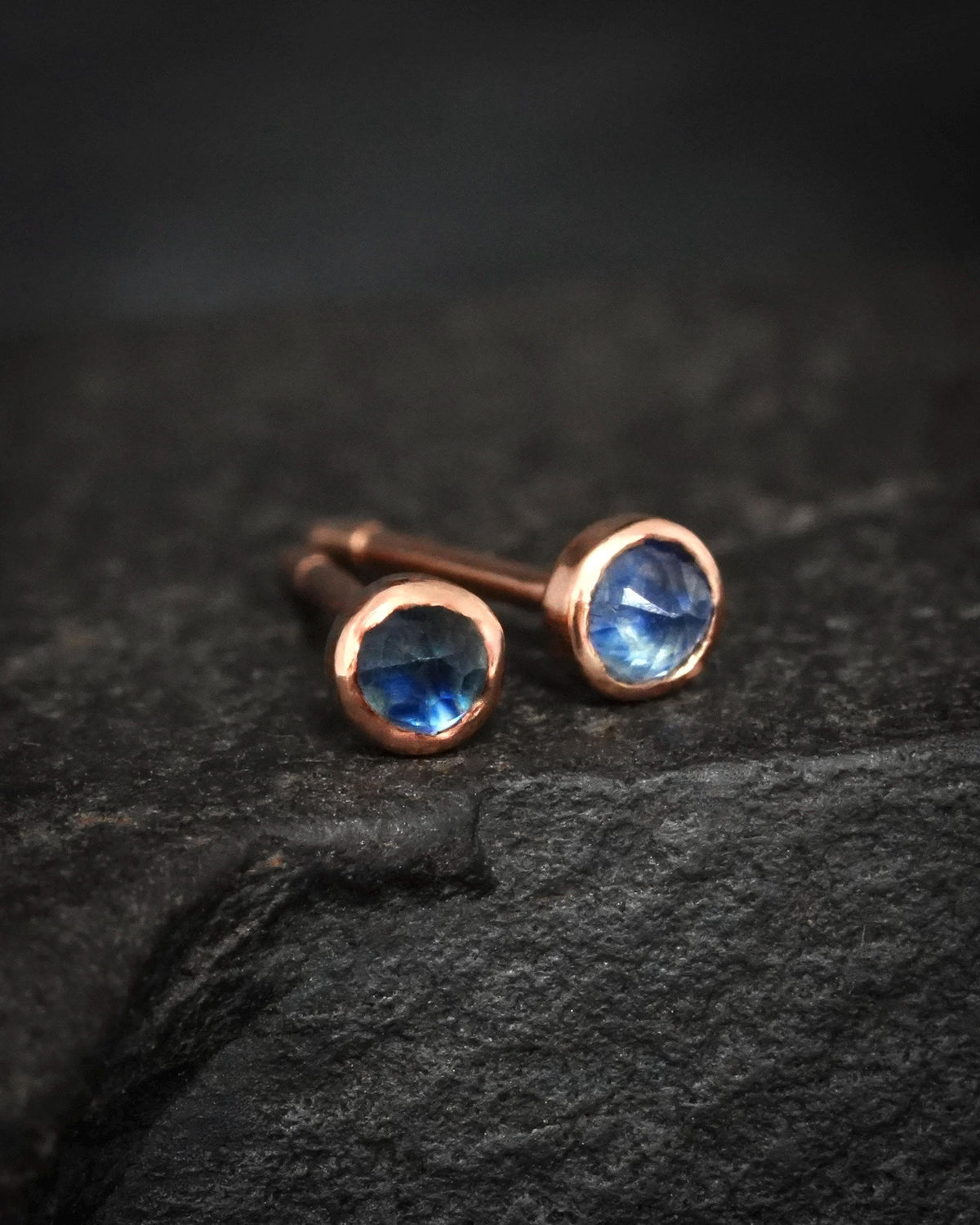 Rose Gold Blue Sapphire Studs