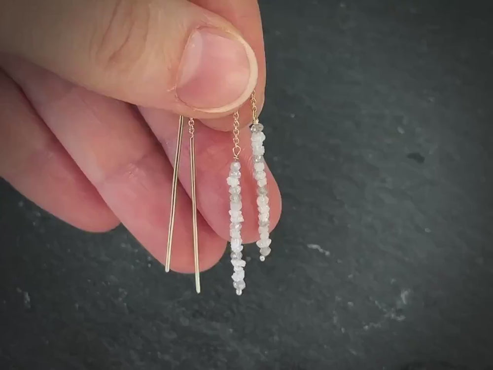 14k Yellow Gold White Diamond Thread Earrings