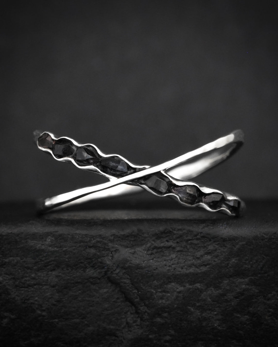 Black Herkimer Criss Cross Ring