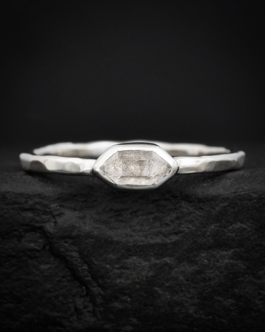 White Gold Solitaire Herkimer Ring