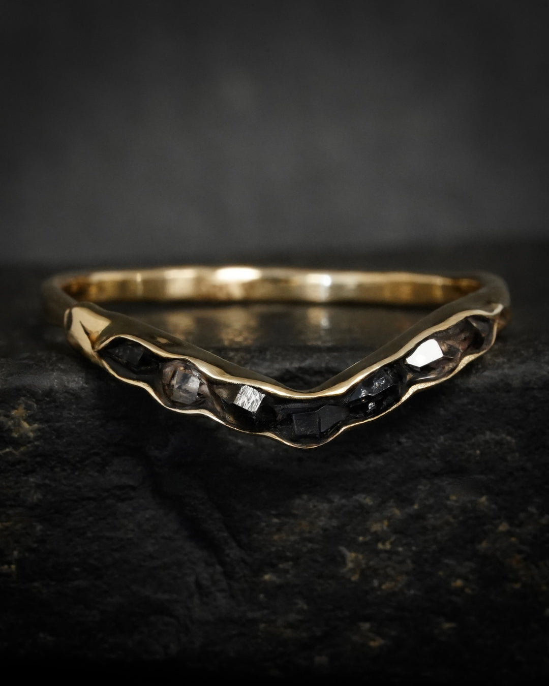 Black Herkimer Gold Wave Ring
