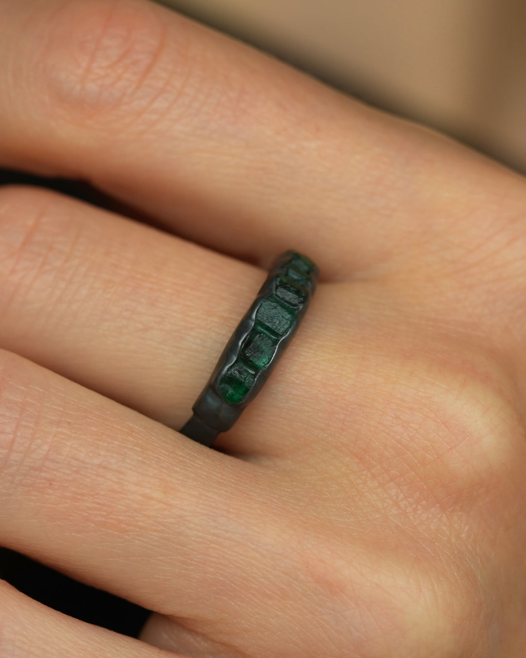 Wide Raw Emerald Band Ring