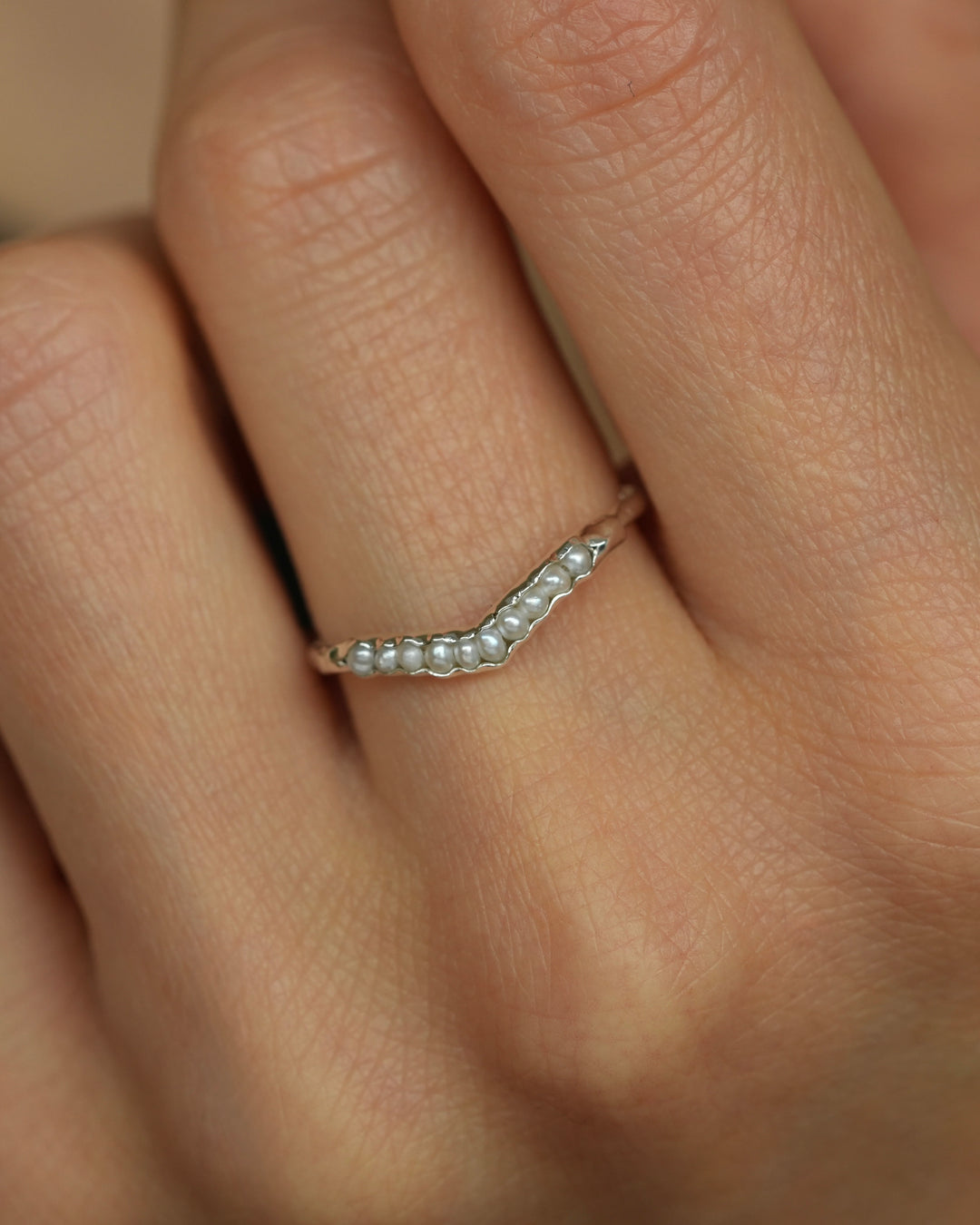 White Freshwater Pearl Wave Ring