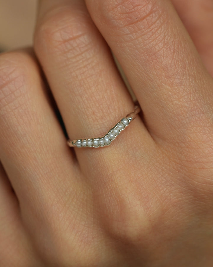 White Freshwater Pearl Wave Ring