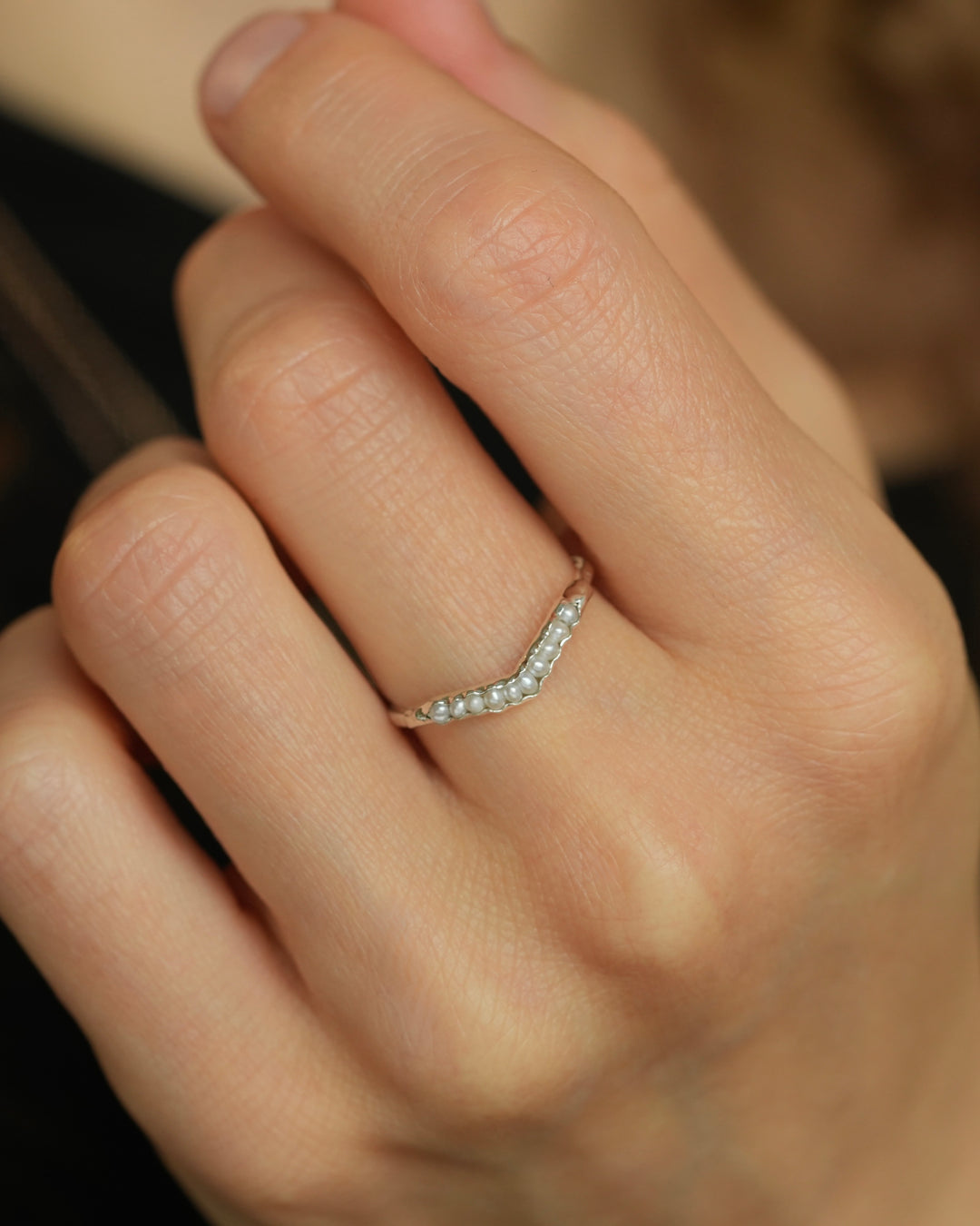White Freshwater Pearl Wave Ring