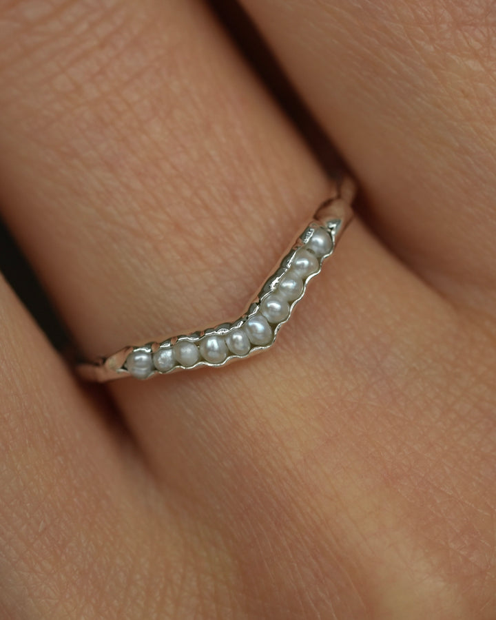 White Freshwater Pearl Wave Ring