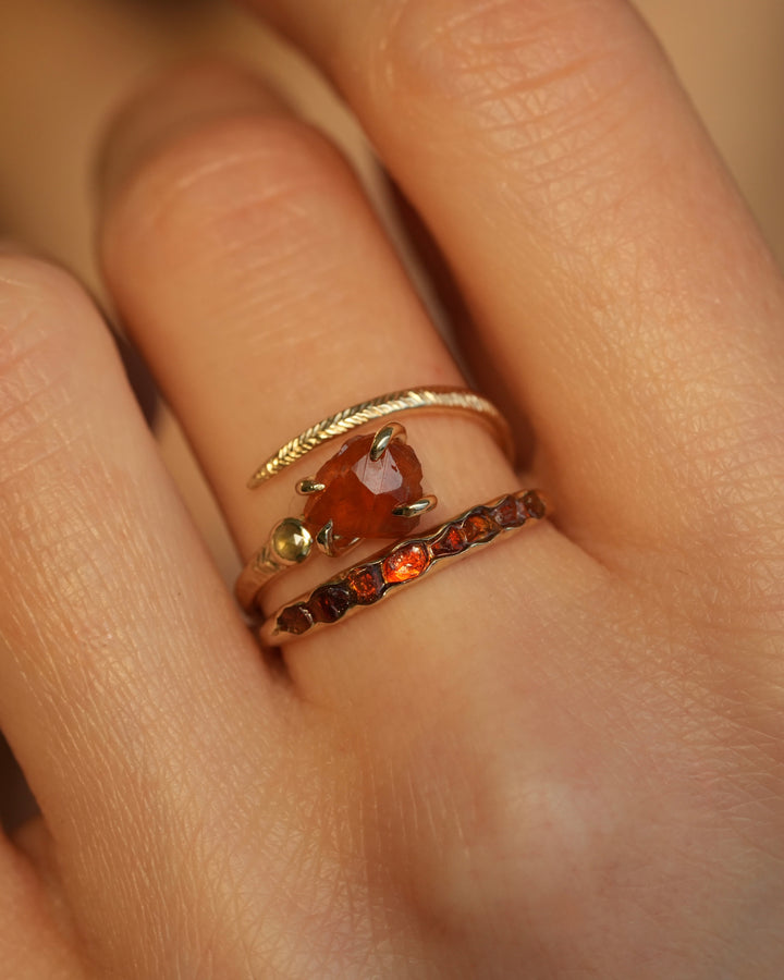 Adjustable Raw Orange Garnet Ring