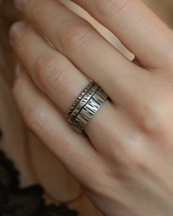 Striped Wide Hammered Band Ring