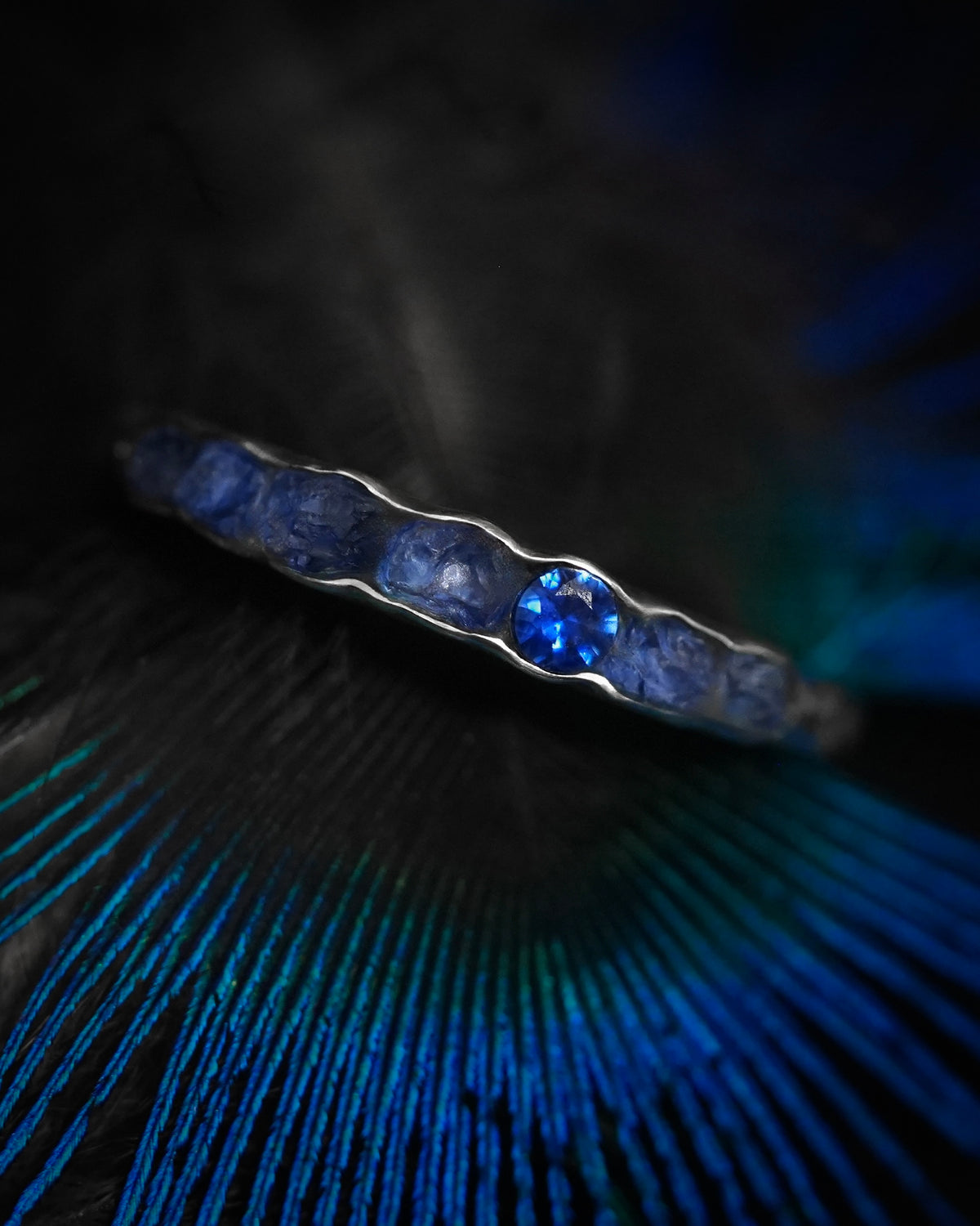 Raw Blue Sapphire and Brilliant Cut Sapphire Ring