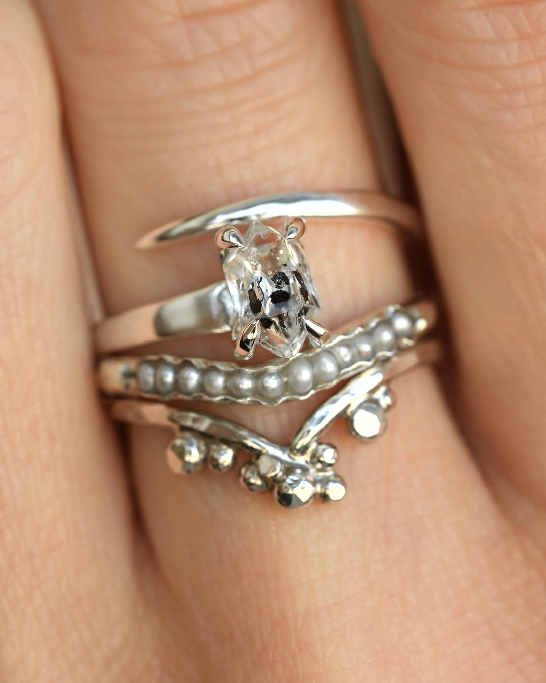 White Freshwater Pearl Wave Ring