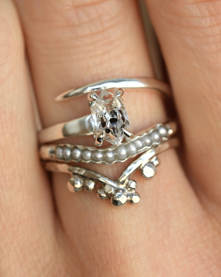 White Freshwater Pearl Wave Ring