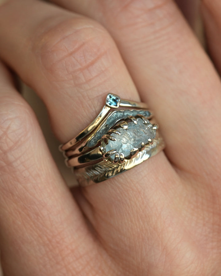 Unique Raw Aquamarine Wave Ring