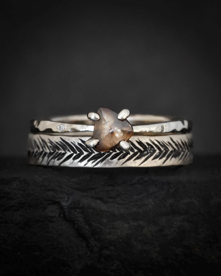 Textured Feather Wedding Band Ring
