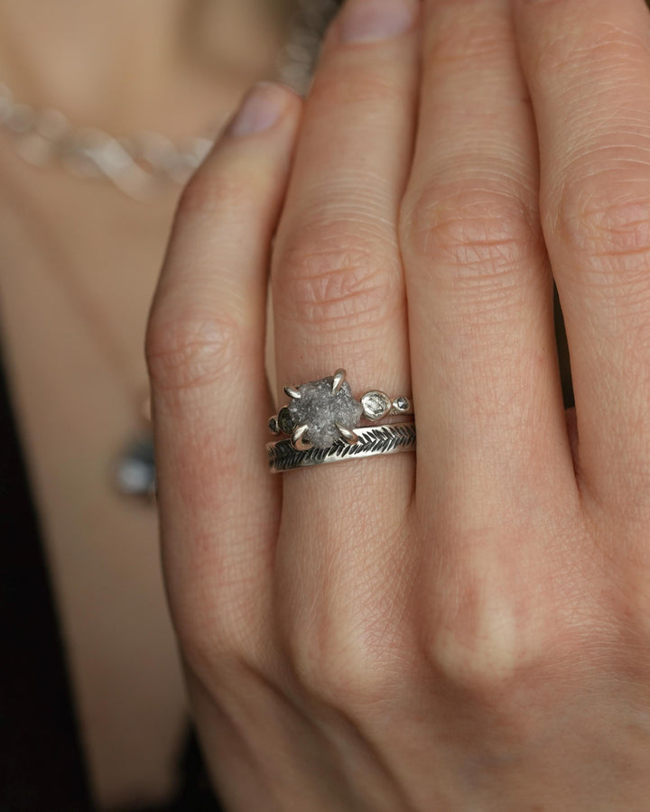 Textured Feather Wedding Band Ring