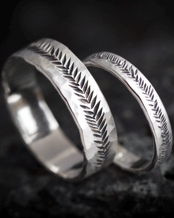 Textured Feather Wedding Band Ring