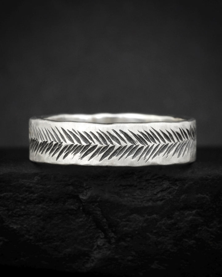 Textured Feather Wedding Band Ring