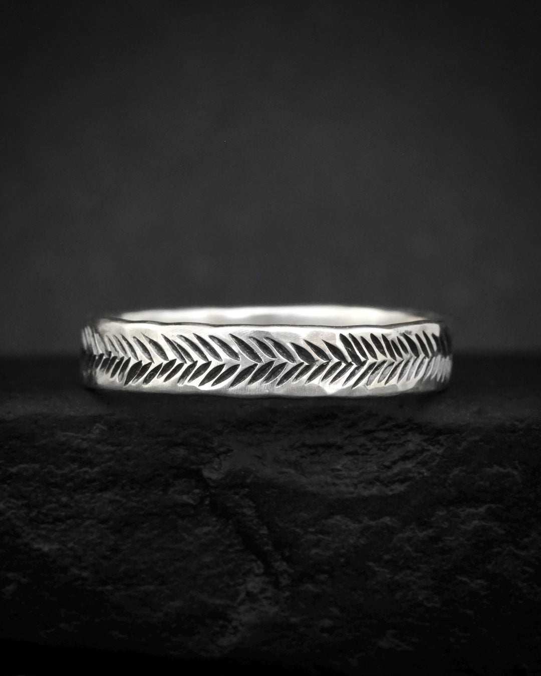 Textured Feather Wedding Band Ring