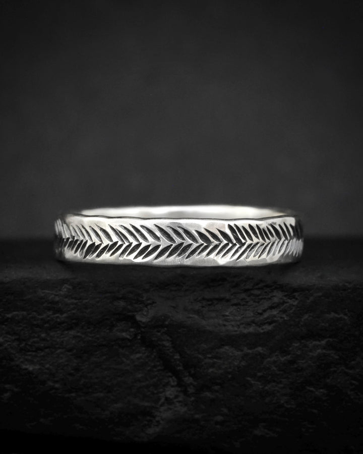 Textured Feather Wedding Band Ring