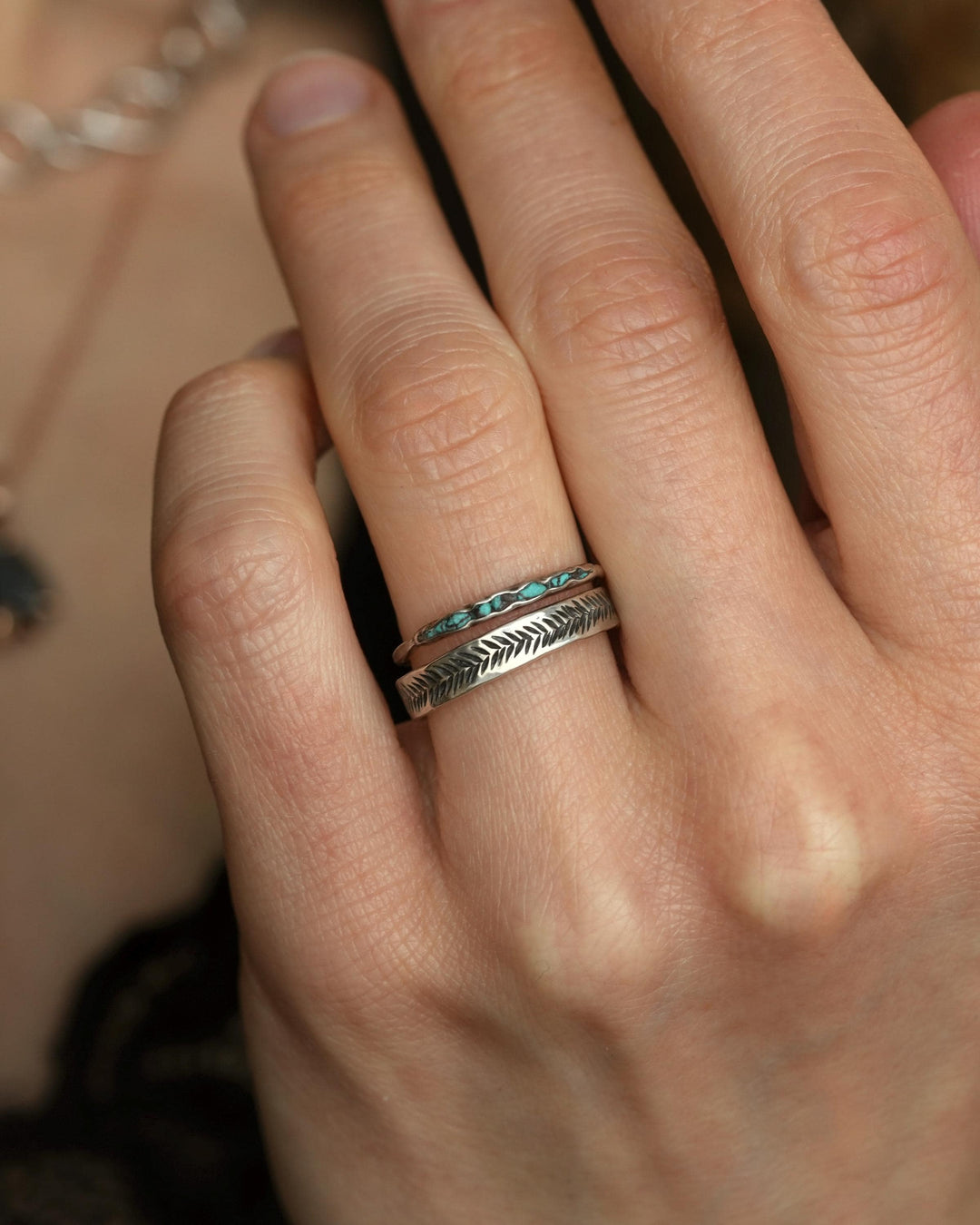Textured Feather Wedding Band Ring