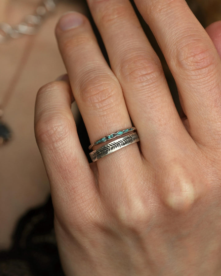 Textured Feather Wedding Band Ring