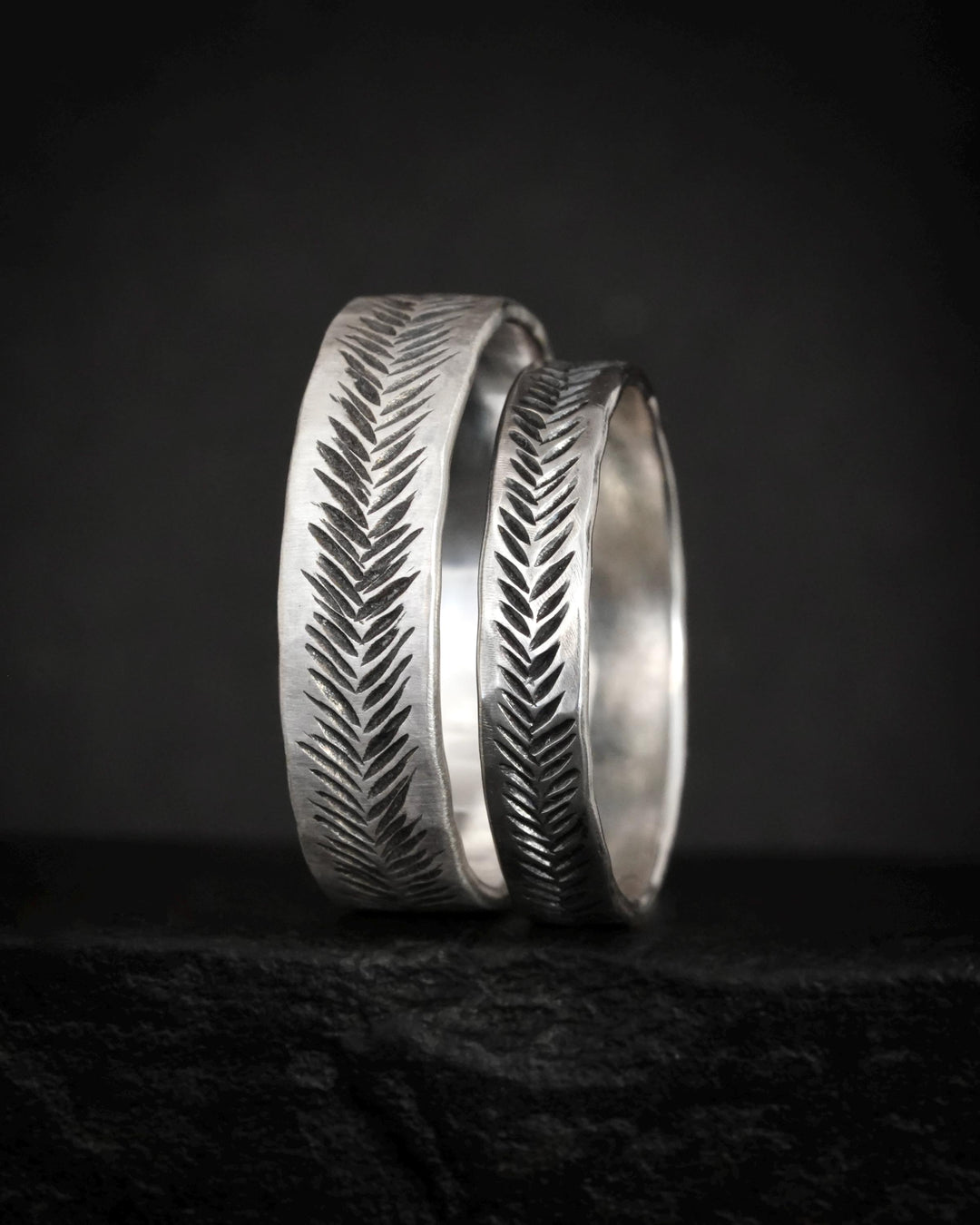 Textured Feather Wedding Band Ring
