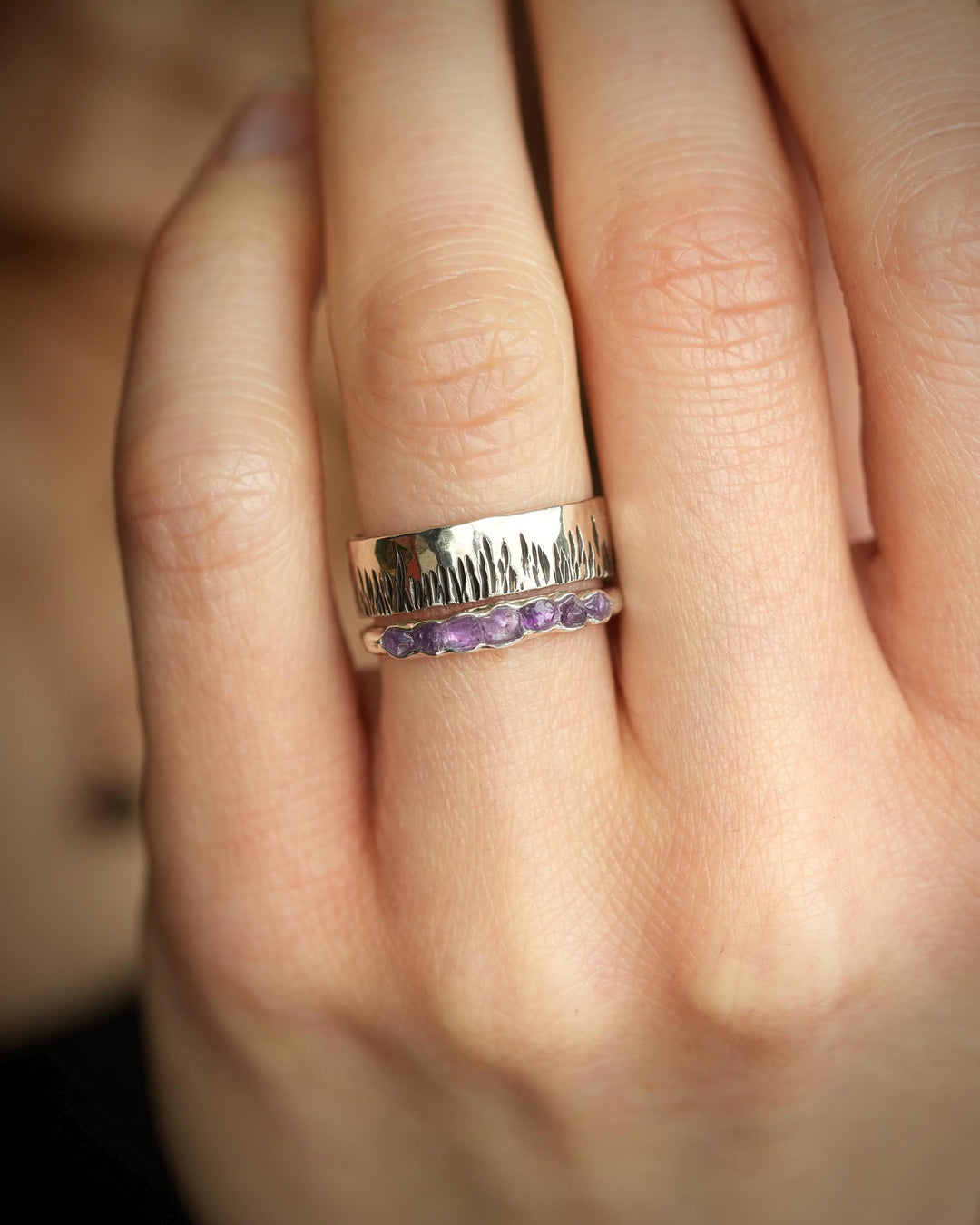 Textured Wide Flame Band Ring