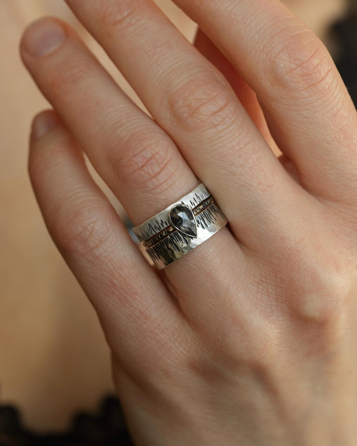 Textured Wide Flame Band Ring